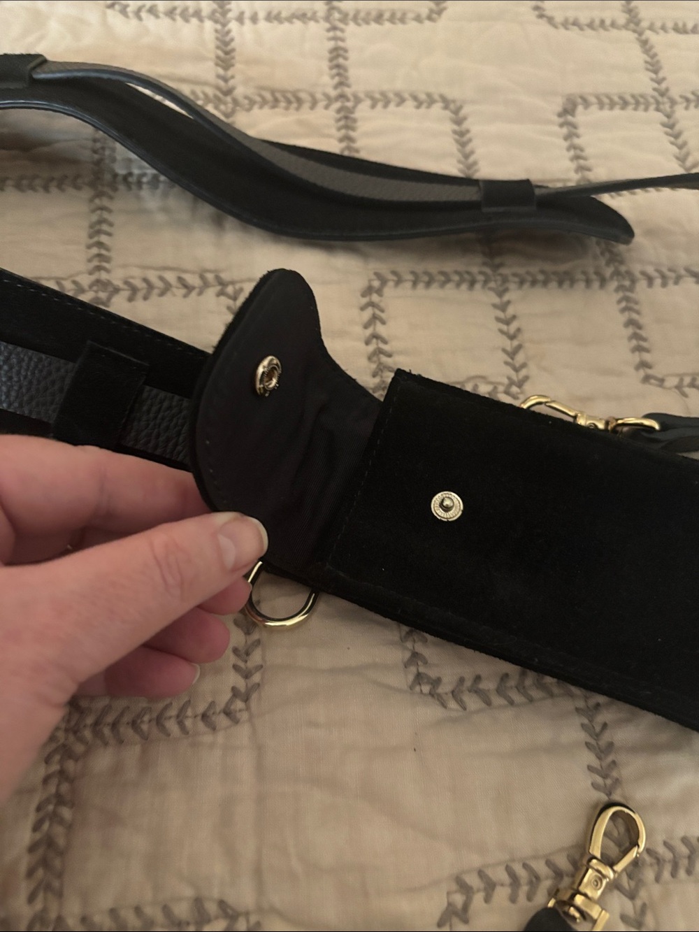 Bandolier Black Leather Crossbody Phone Strap with Pouch, Wristlet (iphone15) - Picture 3 of 3